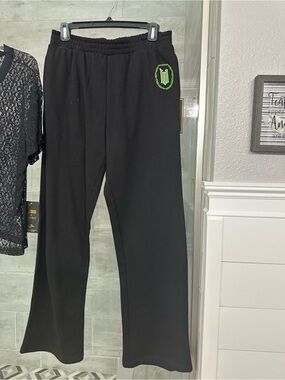 NEW Ladies Black Casual Sweatpants with Neon Green Logo